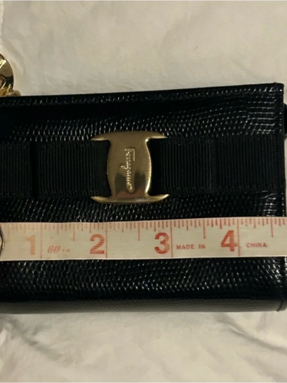 Salvatore Ferragamo Black Textured Leather Card Holder with Gold Vara Plaque